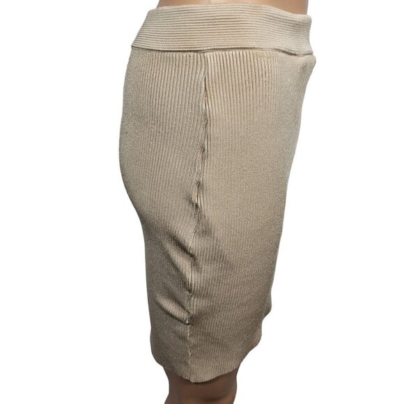 Bebe Women's Tapioca Colored Knit Textured Asymmetrical Stretchy Skirt Size L - Picture 6 of 13